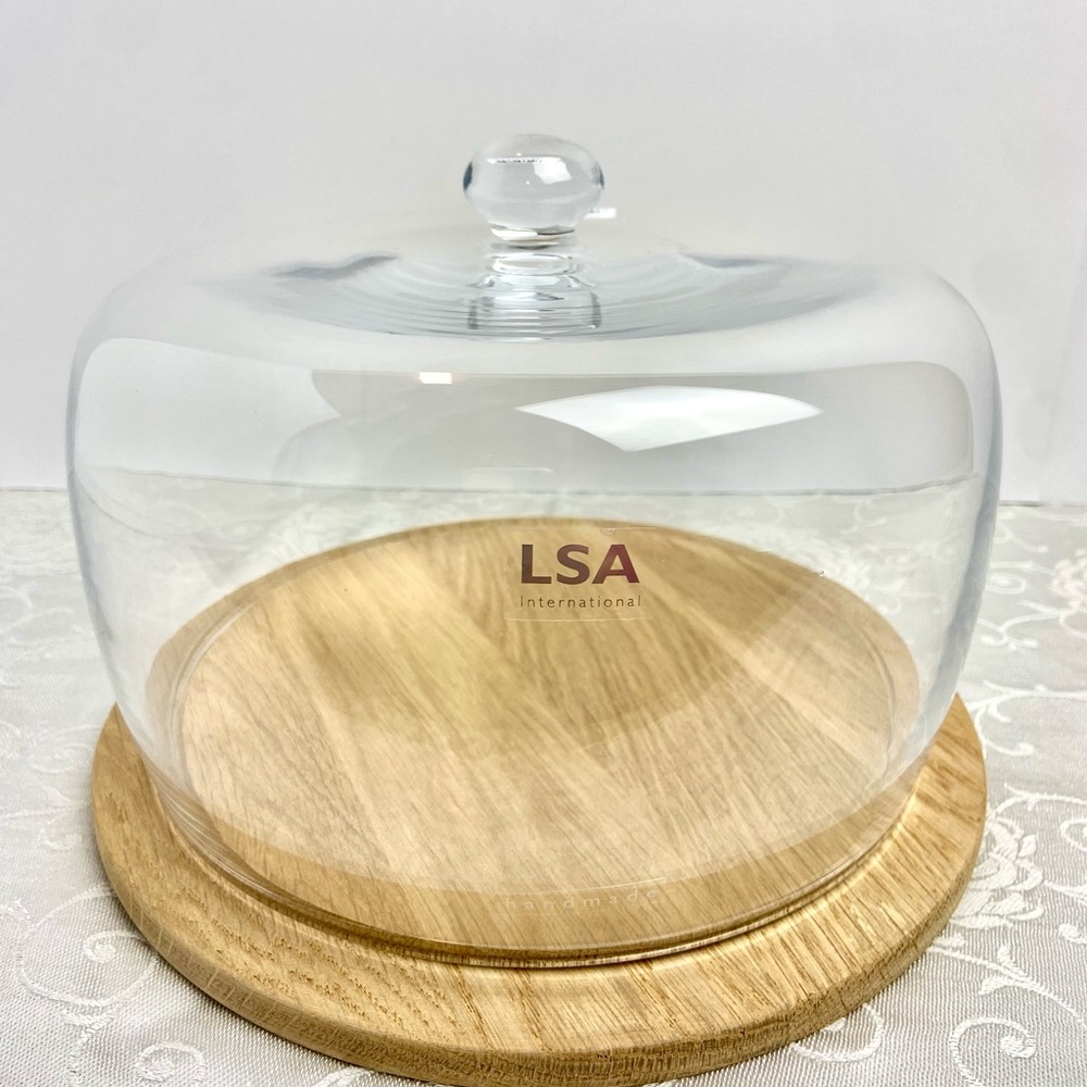 LSA International Glass Cheese Dome FSC Wood Tray
